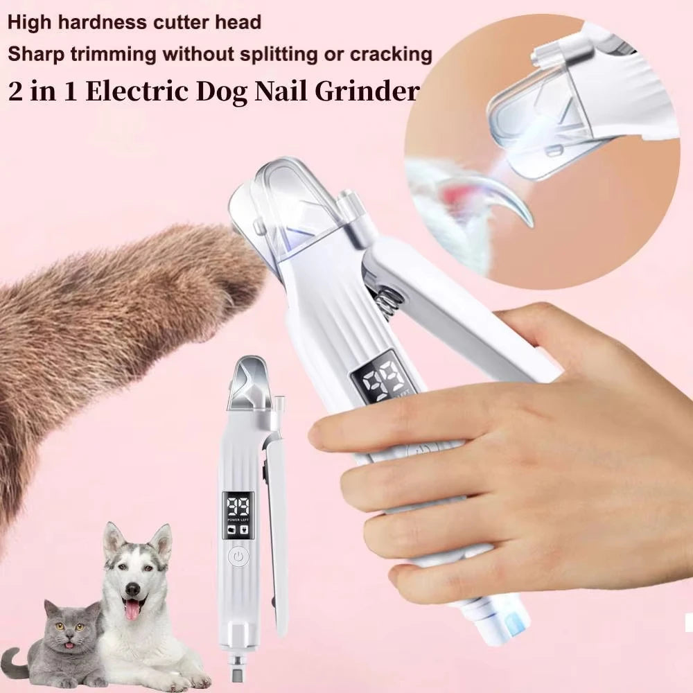 2-in-1 electric pet nail trimmer and grinder with LED light