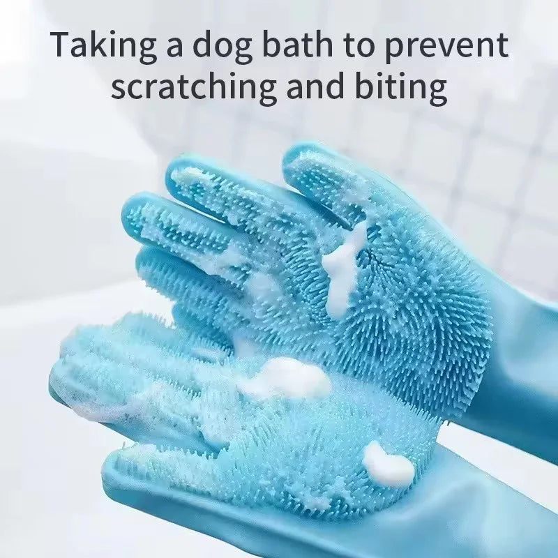 Sky Blue Silicone pet grooming gloves for Dogs and Cats 
