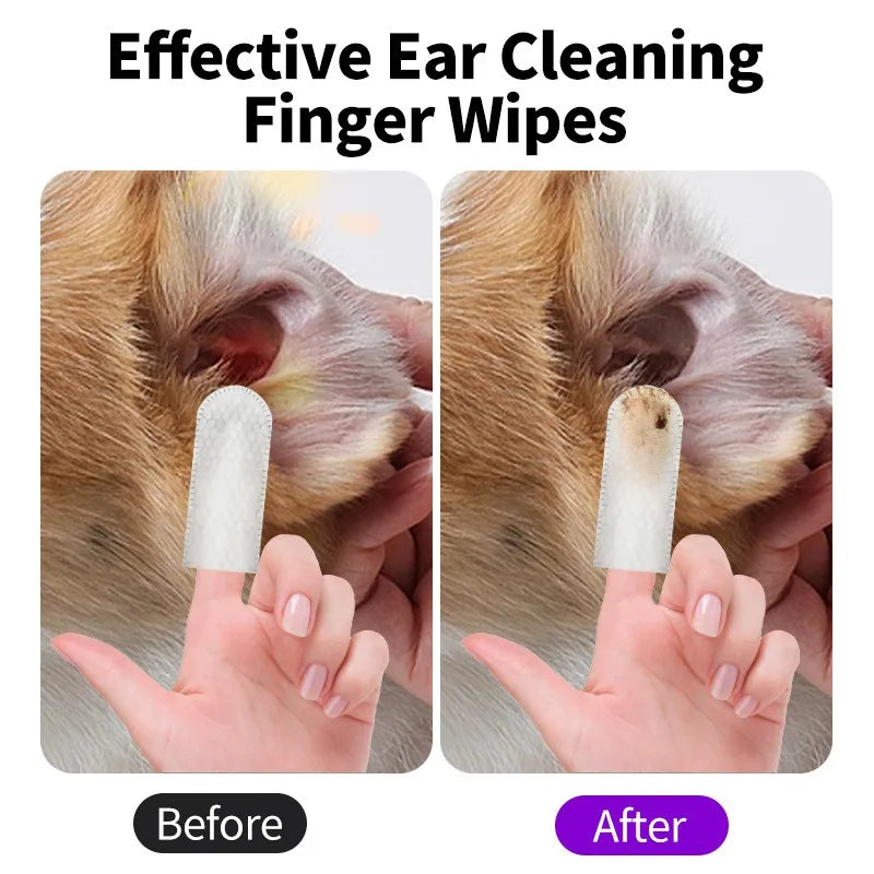 Pet ear wipes for dogs and cats — gentle ear cleaning and mite prevention.