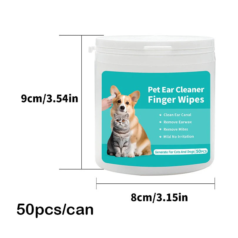 Pet ear wipes for dogs and cats — gentle ear cleaning and mite prevention.