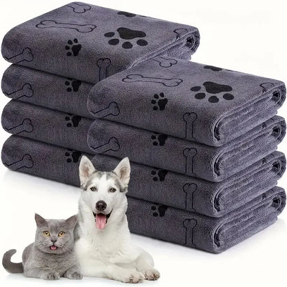 Quick-dry microfibre dog towel in grey — super absorbent 60x100cm pet bath towel