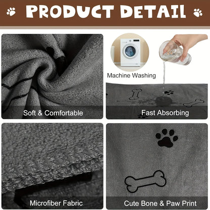 Quick-dry microfibre dog towel in grey — super absorbent 60x100cm pet bath towel