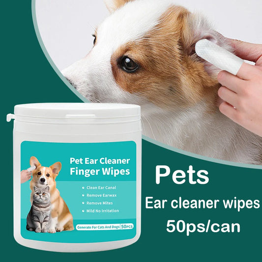 Pet ear wipes for dogs and cats — gentle ear cleaning and mite prevention.