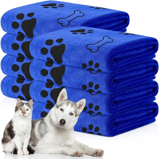 Quick-dry microfibre dog towel in dark blue — super absorbent 60x100cm pet bath towel
