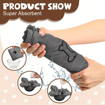 Quick-dry microfibre dog towel in grey — super absorbent 60x100cm pet bath towel