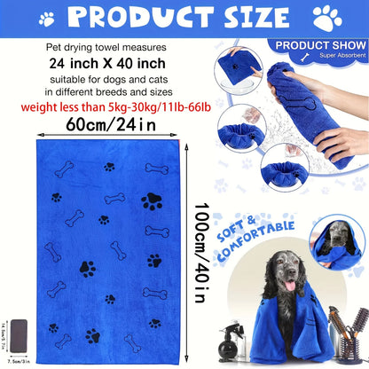 Quick-dry microfibre dog towel in dark blue — super absorbent 60x100cm pet bath towel