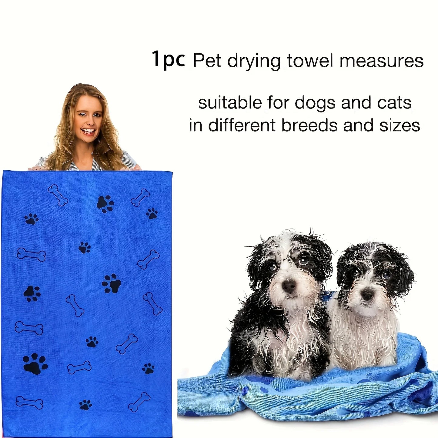 Quick-dry microfibre dog towel in dark blue — super absorbent 60x100cm pet bath towel